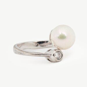 Majorica Selene Silver Pearl & Zirconia Open Ring